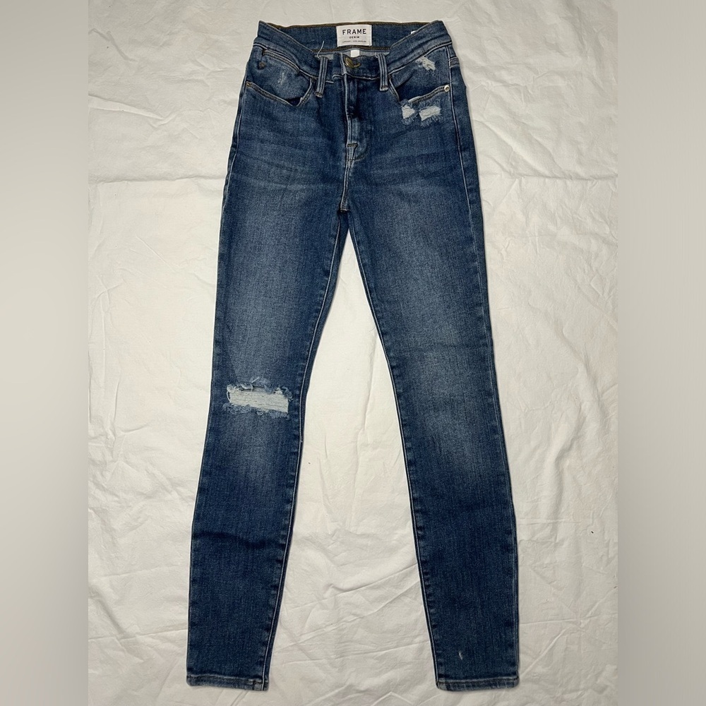 Frame Le High Skinny Distressed Blue Jeans 25 - Picture 2 of 12